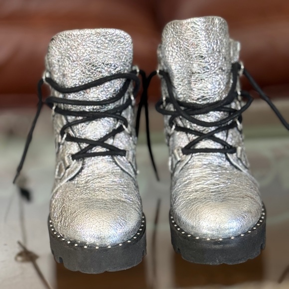 Montelliana 1965 Claudine Metallic Leather Lace Up Ankle Boots Size 37 - Picture 3 of 14